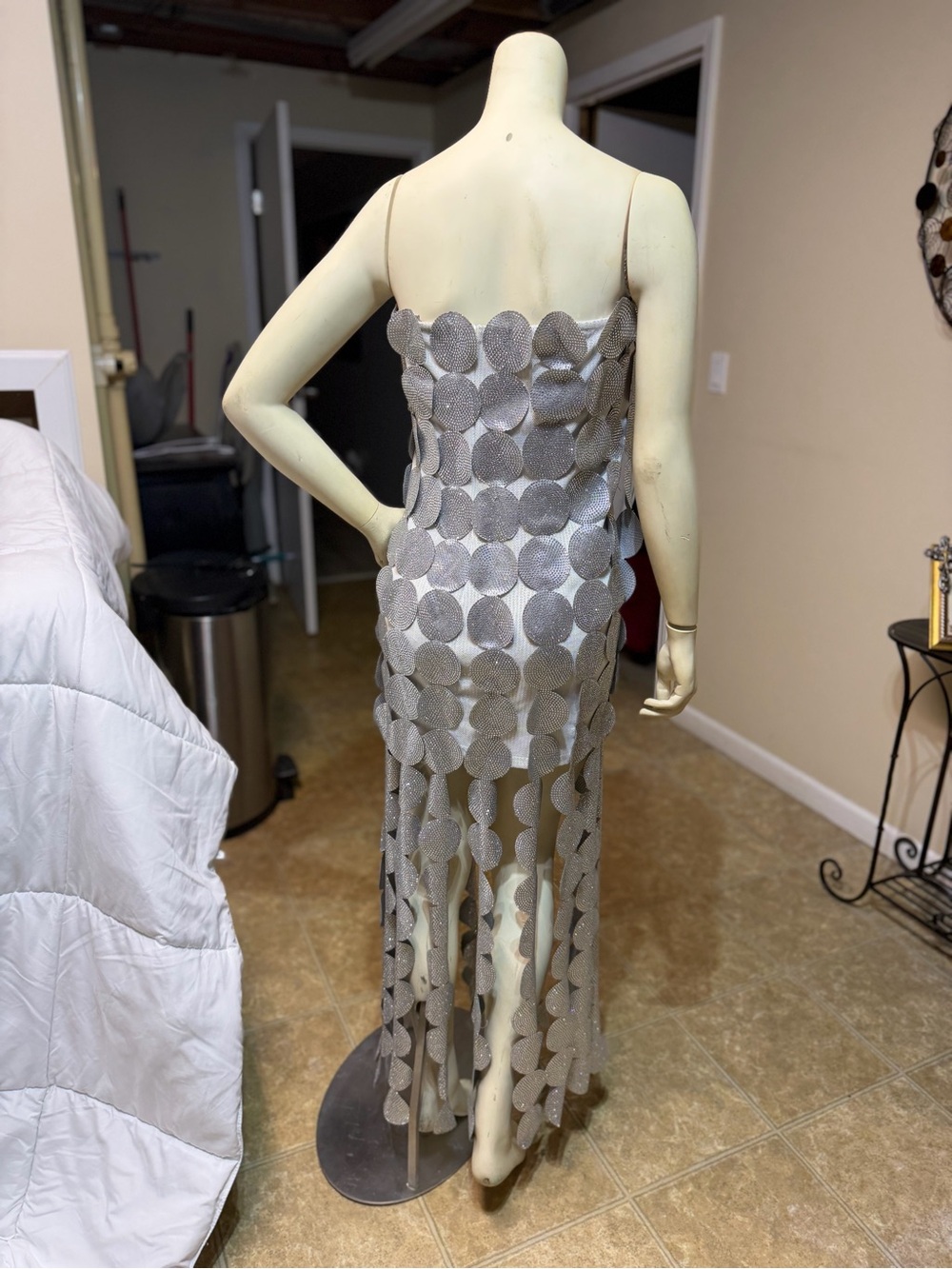 AKIRA Silver Sequin Circle Fringe Maxi Dress - Picture 2 of 3